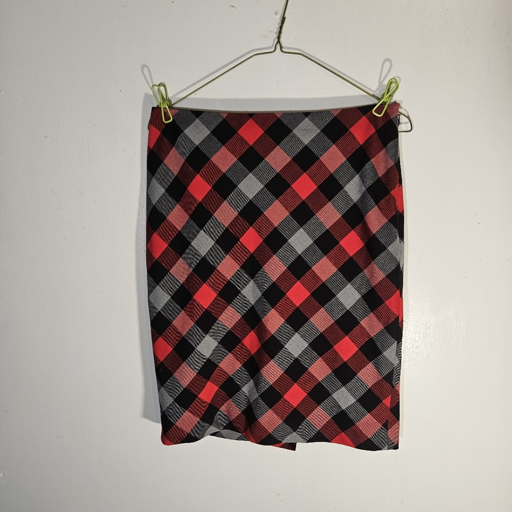 The Limited Size 4 Red and Black Check Pencil Skirt